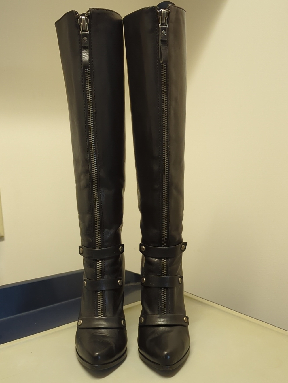 Modern Vintage Zip Front Knee High Boots EUC